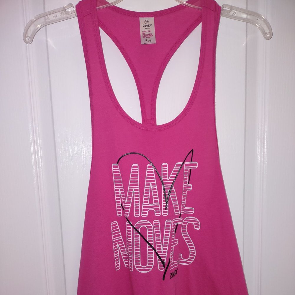 Zumba Party in Pink racerback flowy tank. EUC. Size Small